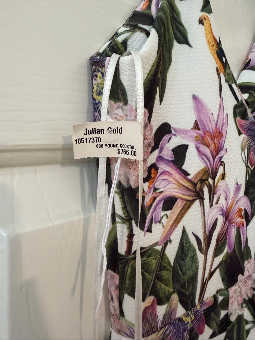 Floral One-Shoulder Maxi Dress - White with Pink & Green - Picture 5 of 6